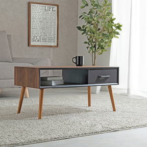 テーブル 木目 シンプル モダン 収納 幅80cm 天然木 タモ材 ウォールナット